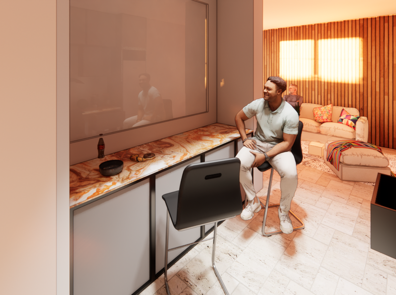 Rendu 3D d'une cuisine aménagée sur mesure